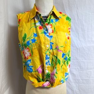 RL front tie floral sleeveless button up